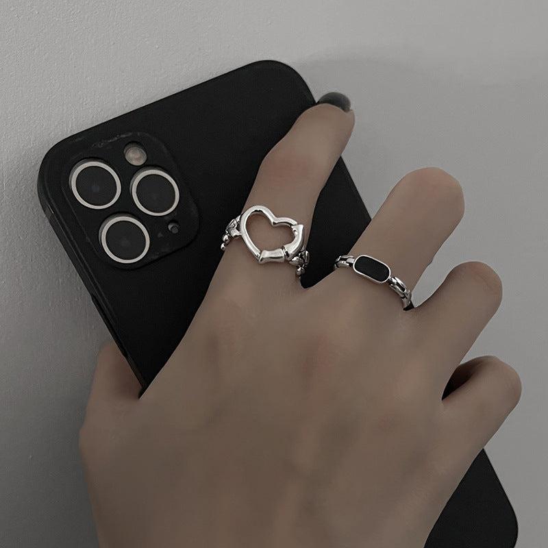 2pcs Hollow Serrated Rings Hip Hop Adjustable Index Finger Rings