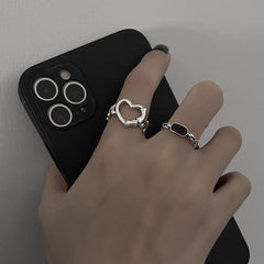2pcs Hollow Serrated Rings Hip Hop Adjustable Index Finger Rings