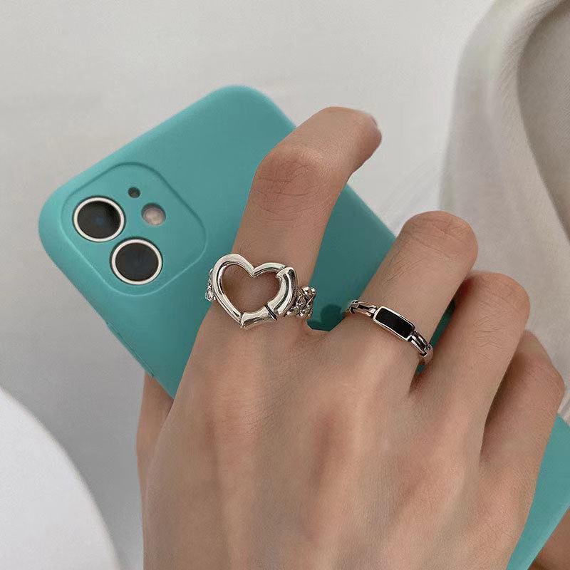 2pcs Hollow Serrated Rings Hip Hop Adjustable Index Finger Rings