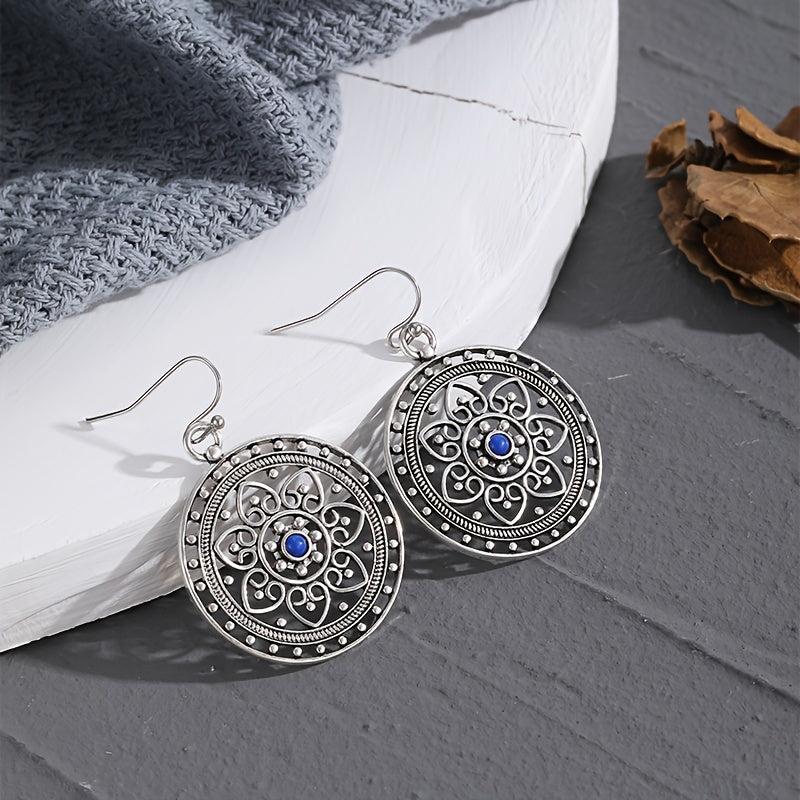 Hollow Carved Stone Women Earrings Retro Party Jewelry