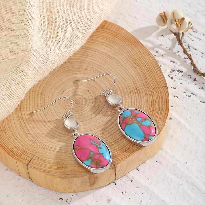 Retro Red Earrings with Synthetic Stone
