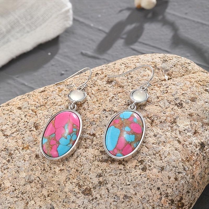 Retro Red Earrings with Synthetic Stone