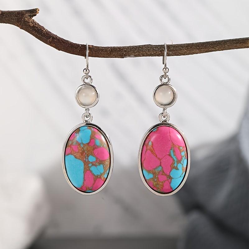 Retro Red Earrings with Synthetic Stone