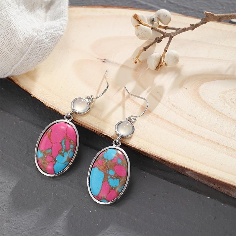 Retro Red Earrings with Synthetic Stone