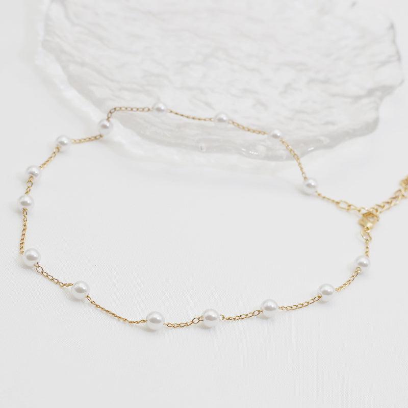 Artificial Pearl Necklace Plated Collarbone Chain Choker