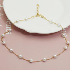 Artificial Pearl Necklace Plated Collarbone Chain Choker