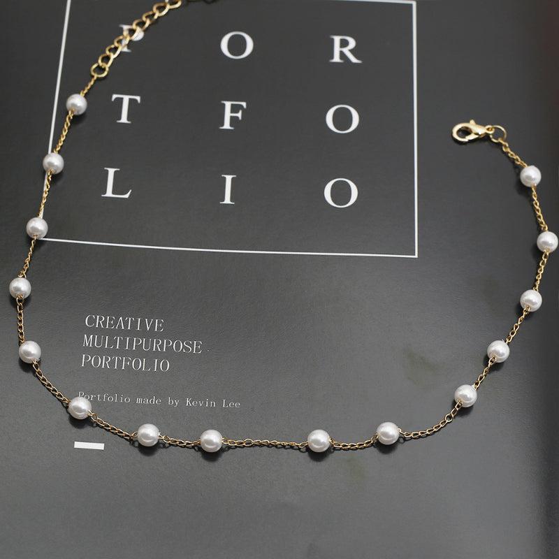 Artificial Pearl Necklace Plated Collarbone Chain Choker