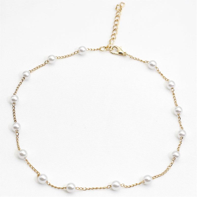 Artificial Pearl Necklace Plated Collarbone Chain Choker