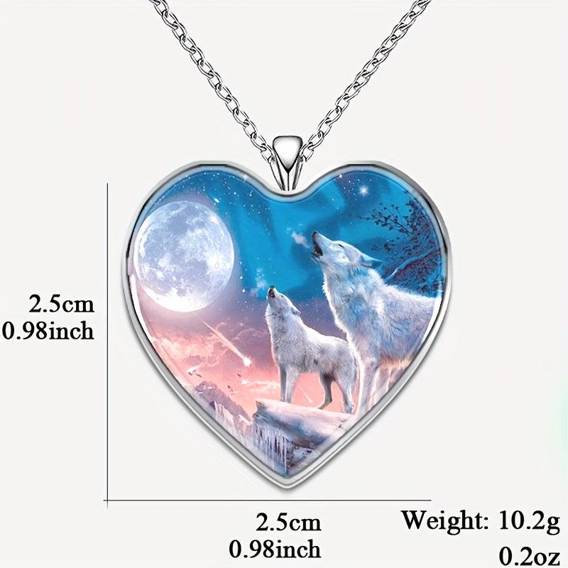 Two Wolves Heart Necklace For Men And Women