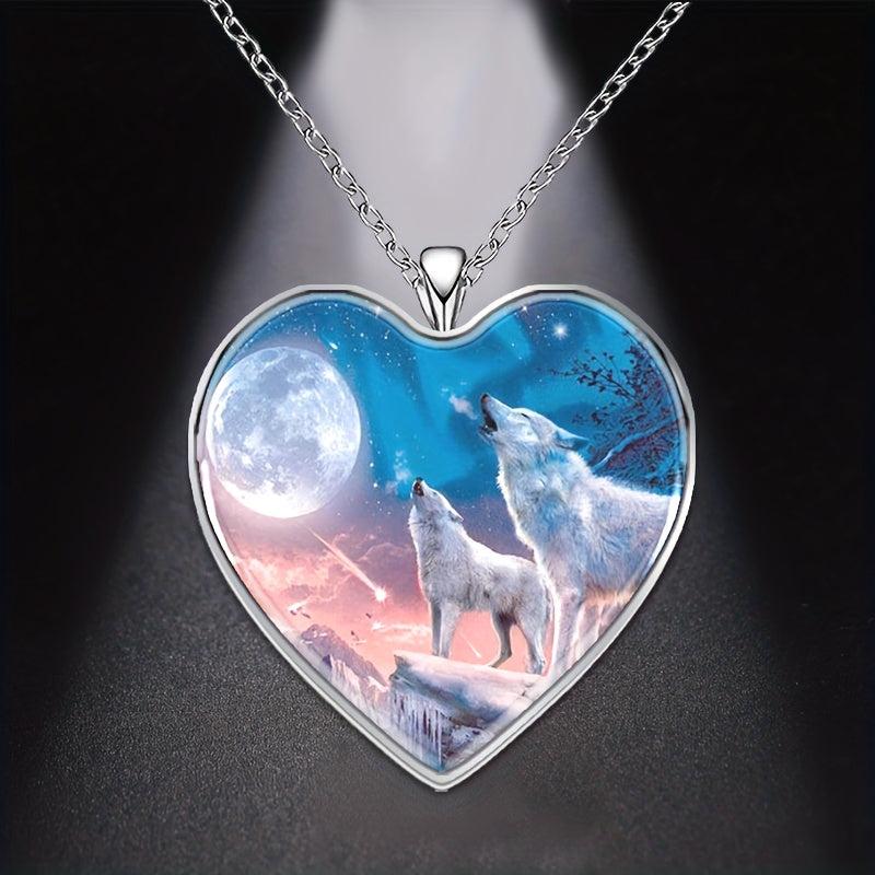 Two Wolves Heart Necklace For Men And Women