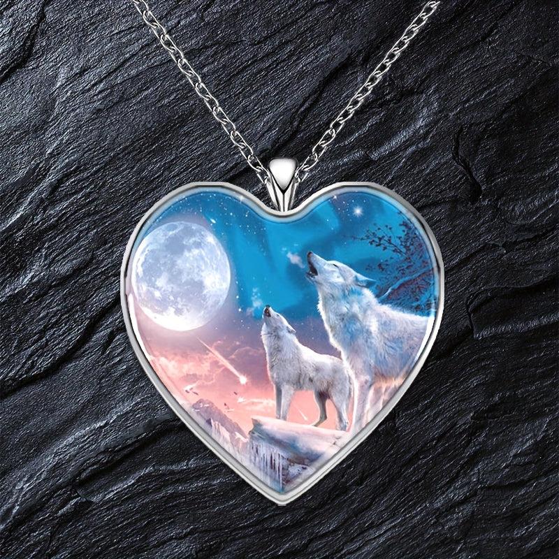 Two Wolves Heart Necklace For Men And Women