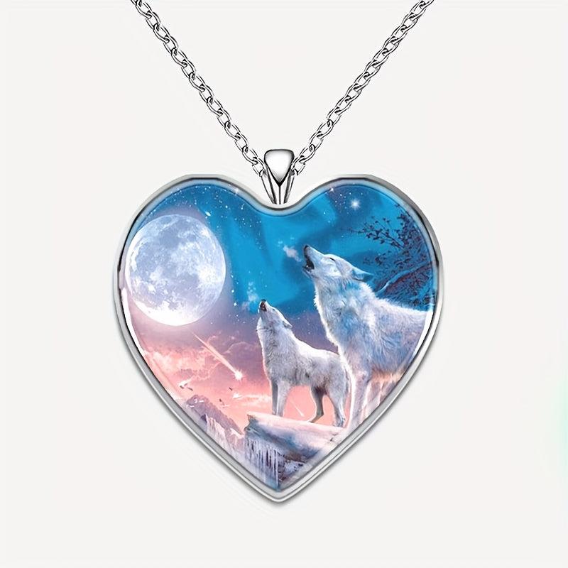 Two Wolves Heart Necklace For Men And Women