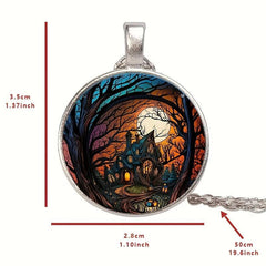 Round Halloween Crystal Bead Pendant Necklace for Men Women