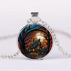 Round Halloween Crystal Bead Pendant Necklace for Men Women