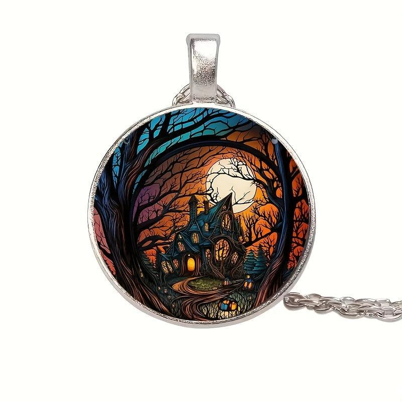 Round Halloween Crystal Bead Pendant Necklace for Men Women