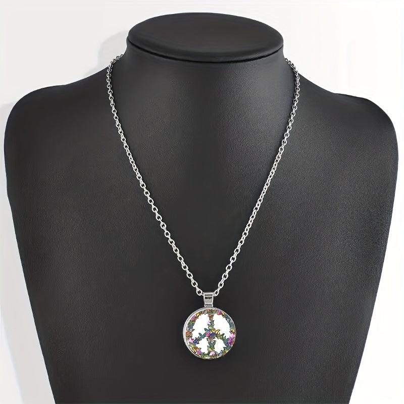 Round Butterfly Crystal Bead Pendant Necklace - Gift for Men and Women