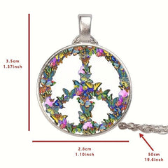 Round Butterfly Crystal Bead Pendant Necklace - Gift for Men and Women