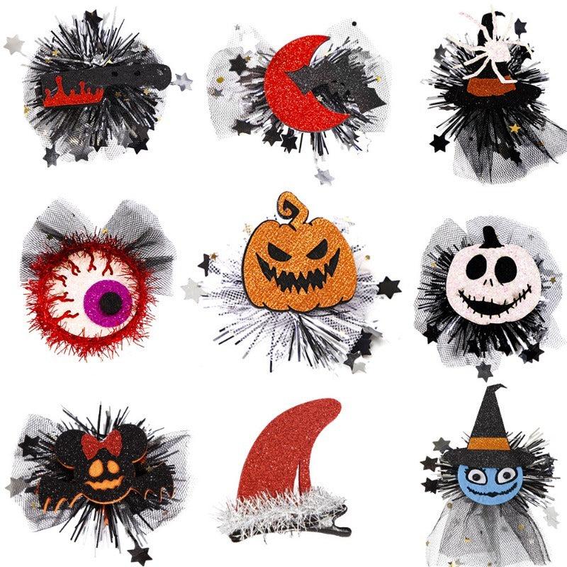Halloween Hairpin Headdress Party Decoration Spider Pumpkin Mesh Side Clip