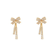 Feminine Celebrity Inspired Long Bow Earrings - Sparkle in Style