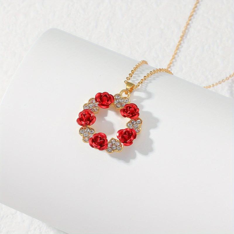Rose Flower Pendant Necklace Heart Infinity Ring Rose Jewelry