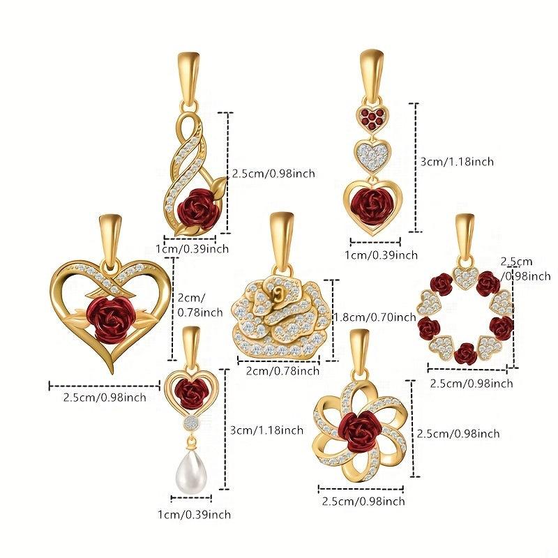 Rose Flower Pendant Necklace Heart Infinity Ring Rose Jewelry