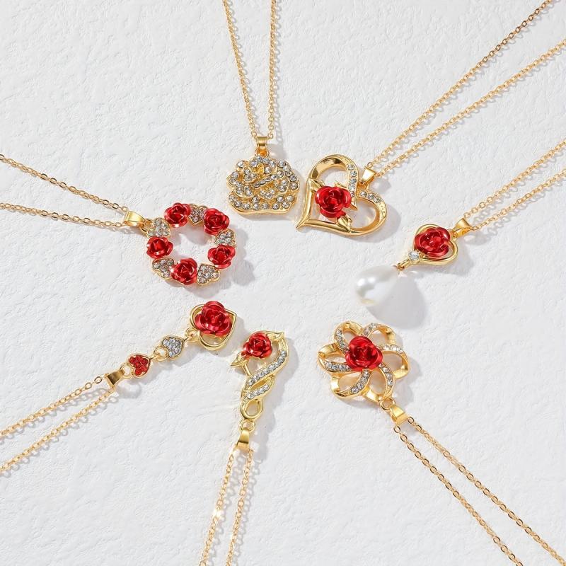 Rose Flower Pendant Necklace Heart Infinity Ring Rose Jewelry