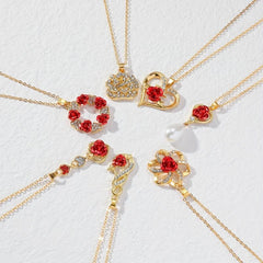 Rose Flower Pendant Necklace Heart Infinity Ring Rose Jewelry