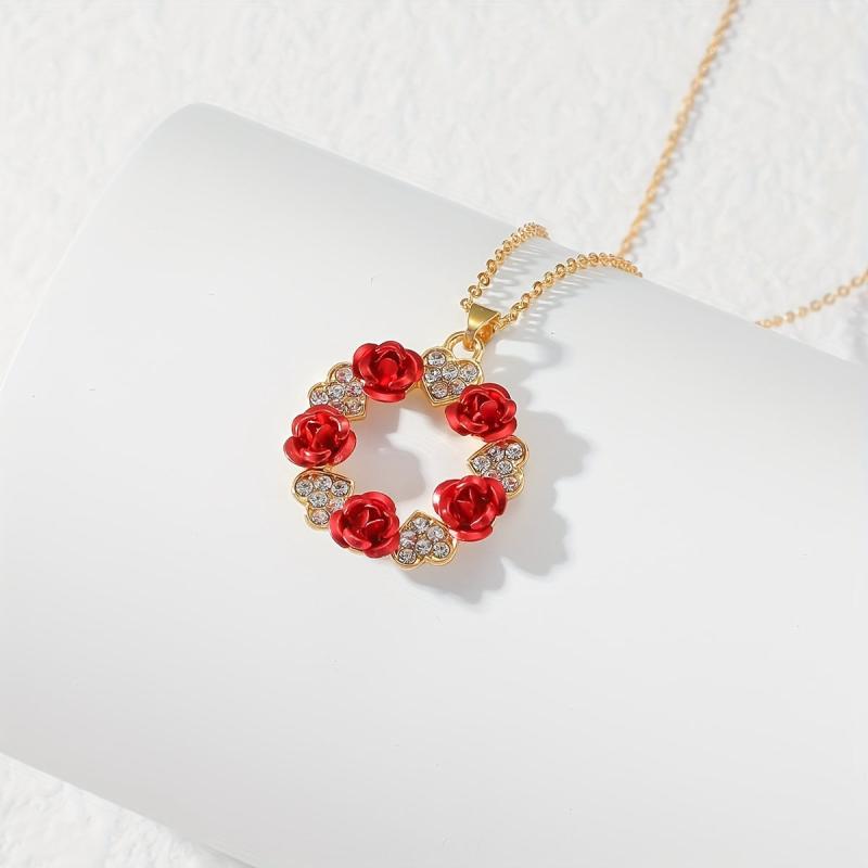 Rose Flower Pendant Necklace Heart Infinity Ring Rose Jewelry