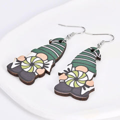 Candy Gnome Santa Wooden Earrings Christmas Holiday Gift Party