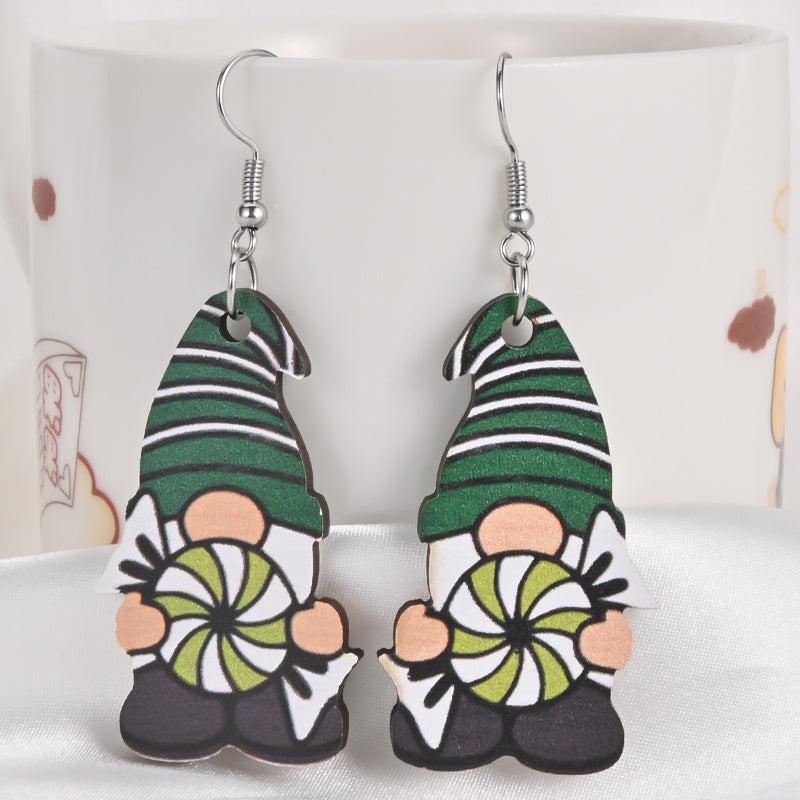 Candy Gnome Santa Wooden Earrings Christmas Holiday Gift Party