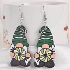 Candy Gnome Santa Wooden Earrings Christmas Holiday Gift Party