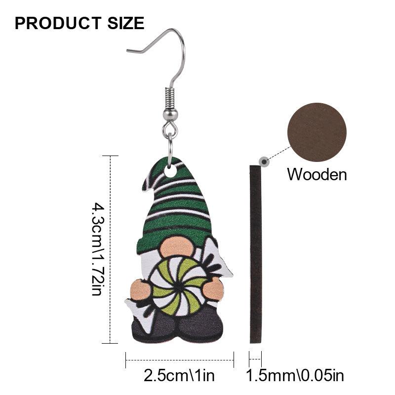 Candy Gnome Santa Wooden Earrings Christmas Holiday Gift Party