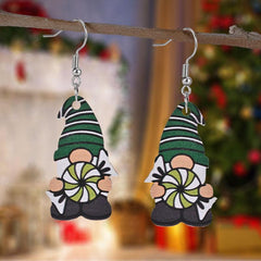 Candy Gnome Santa Wooden Earrings Christmas Holiday Gift Party