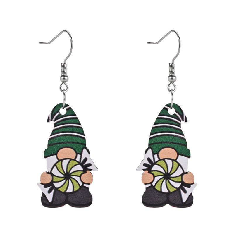 Candy Gnome Santa Wooden Earrings Christmas Holiday Gift Party
