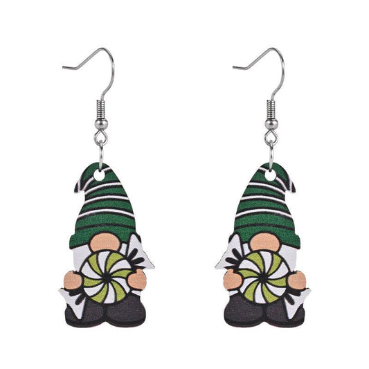 Candy Gnome Santa Wooden Earrings Christmas Holiday Gift Party
