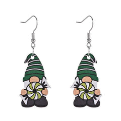 Candy Gnome Santa Wooden Earrings Christmas Holiday Gift Party