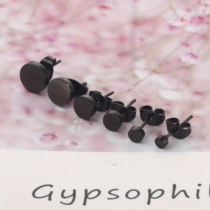 6 Pcs Stainless Steel Round Stud Earrings Set 3 4 5 6 8mm