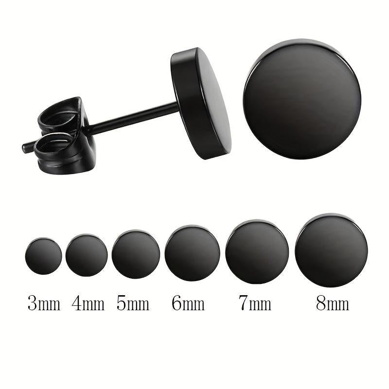 6 Pcs Stainless Steel Round Stud Earrings Set 3 4 5 6 8mm