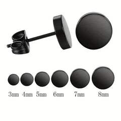 6 Pcs Stainless Steel Round Stud Earrings Set 3 4 5 6 8mm