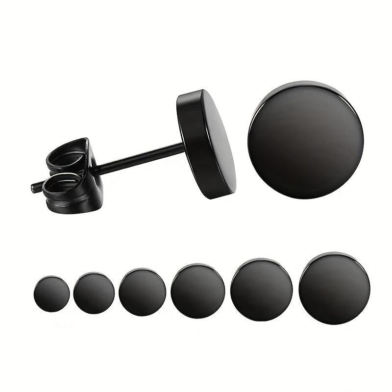 6 Pcs Stainless Steel Round Stud Earrings Set 3 4 5 6 8mm