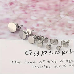 6 Pcs Stainless Steel Round Stud Earrings Set 3 4 5 6 8mm