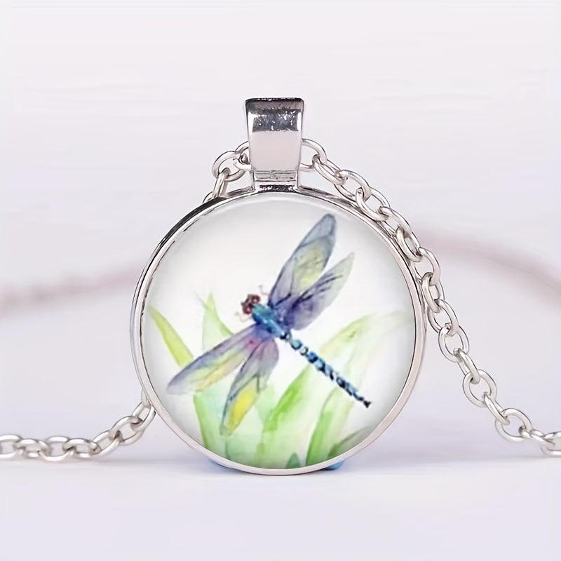 Dragonfly Round Bead Pendant Necklace - Jewelry Gift