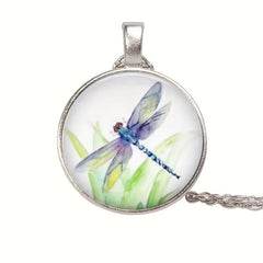 Dragonfly Round Bead Pendant Necklace - Jewelry Gift