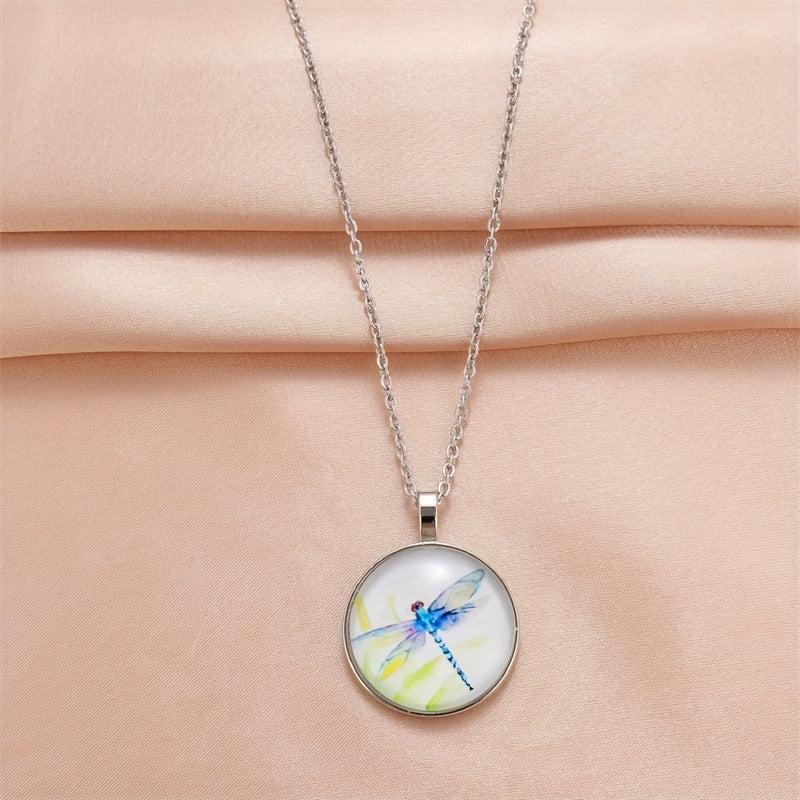 Dragonfly Round Bead Pendant Necklace - Jewelry Gift