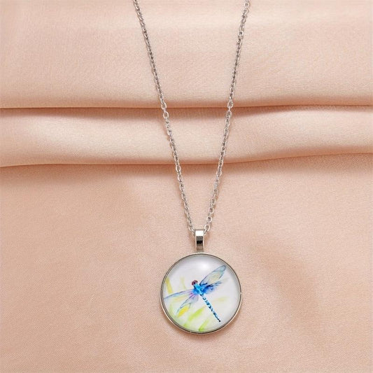 Dragonfly Round Bead Pendant Necklace - Jewelry Gift
