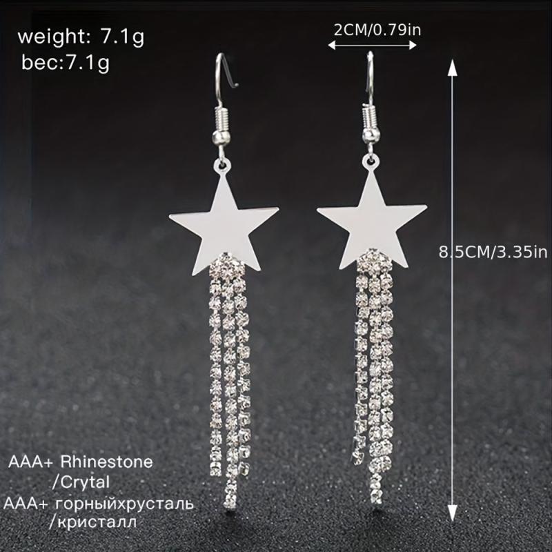 Long Star Tassel Earrings with Rhinestones