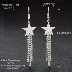 Long Star Tassel Earrings with Rhinestones