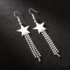 Long Star Tassel Earrings with Rhinestones