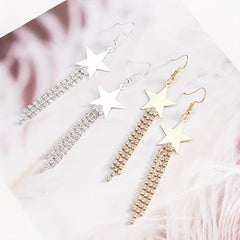 Long Star Tassel Earrings with Rhinestones