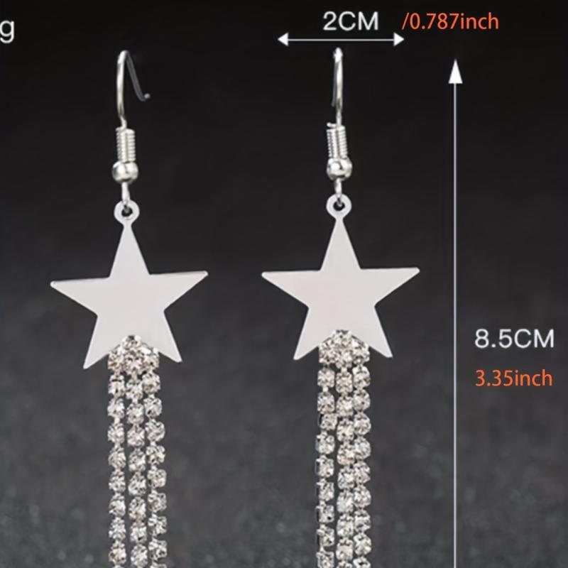 Long Star Tassel Earrings with Rhinestones